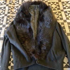 Vintage 1960’s cardigan sweater with fur collar
